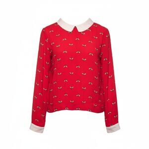 Forever 21 Red Bee Print Peter Pan Collar Blouse Size Medium